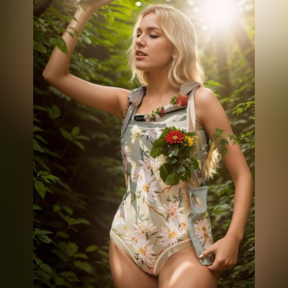 Vintage inspired Floral One-Piece Swimsuit with Square Neckline - Picture 3 of 8